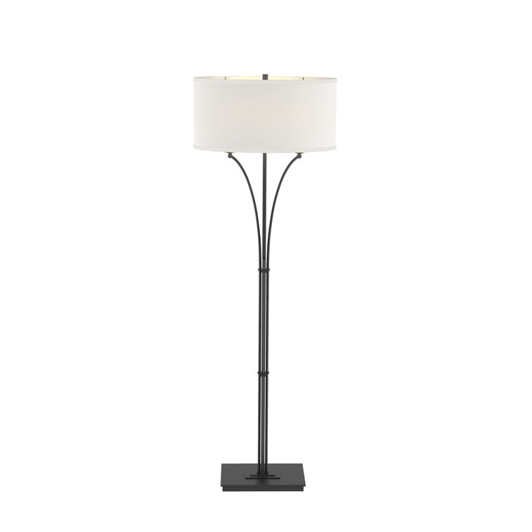 Arc Black Steel Floor Lamp with Natural Shade