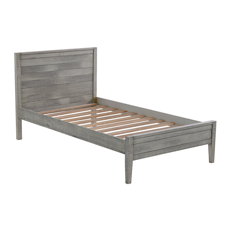 Gray Pine Wood Twin Bed with 2 Nightstands Set