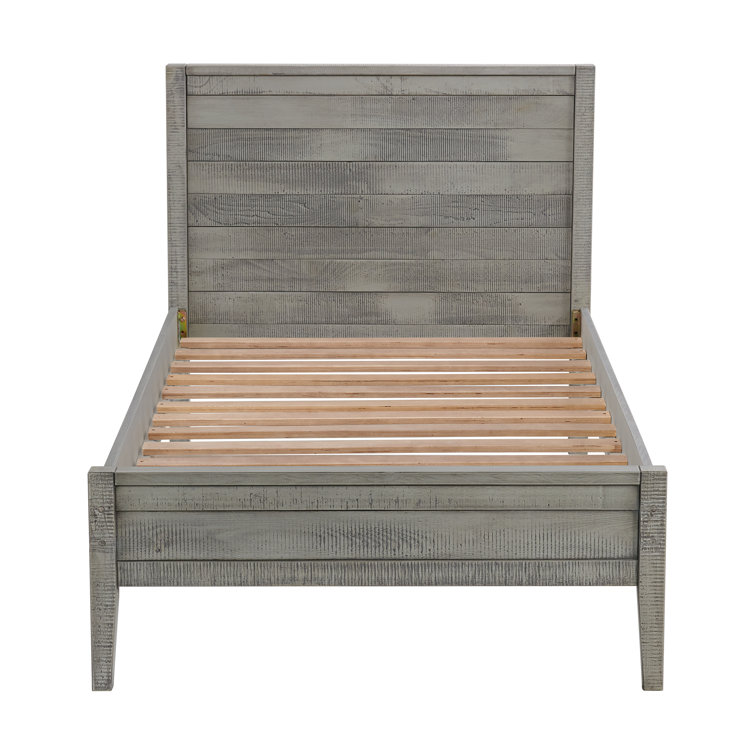 Gray Pine Wood Twin Bed with 2 Nightstands Set