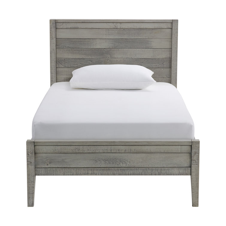 Gray Pine Wood Twin Bed with 2 Nightstands Set