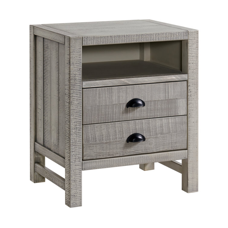 Gray Pine Wood Twin Bed with 2 Nightstands Set