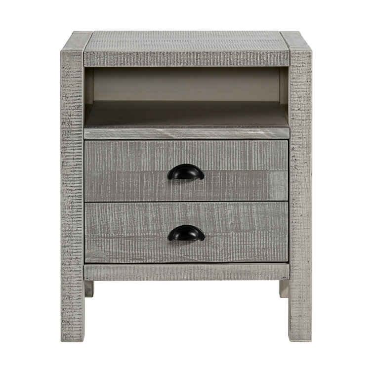 Gray Pine Wood Twin Bed with 2 Nightstands Set