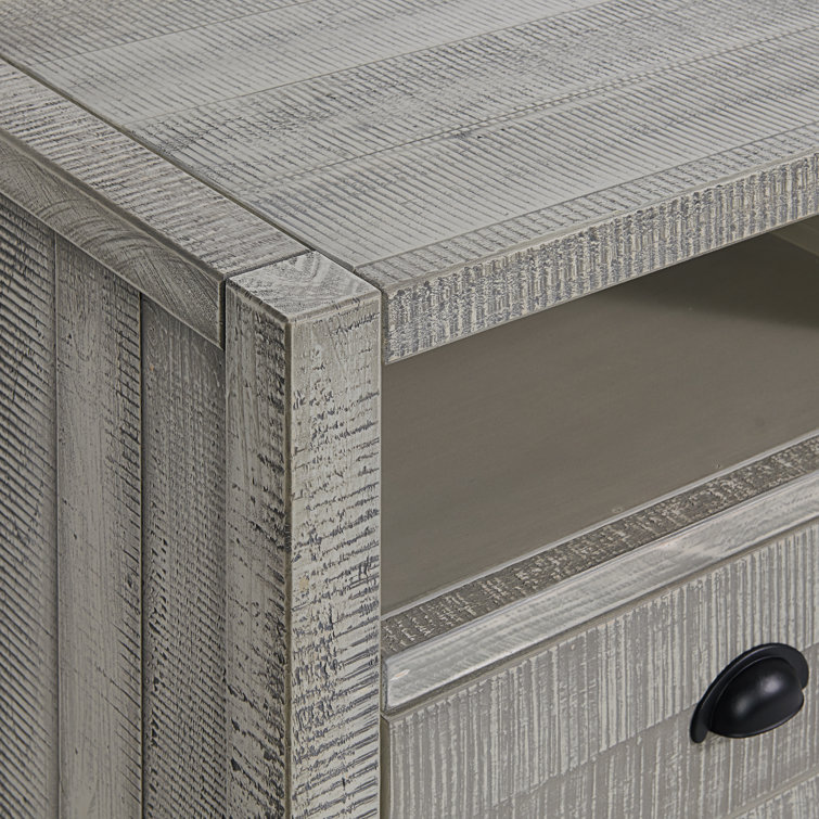 Gray Pine Wood Twin Bed with 2 Nightstands Set