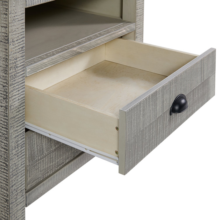 Gray Pine Wood Twin Bed with 2 Nightstands Set