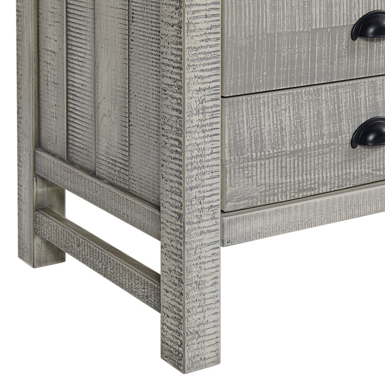 Gray Pine Wood Twin Bed with 2 Nightstands Set