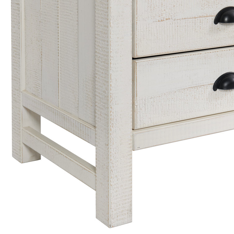 Windsor Driftwood White 2-Drawer Pine Wood Nightstand