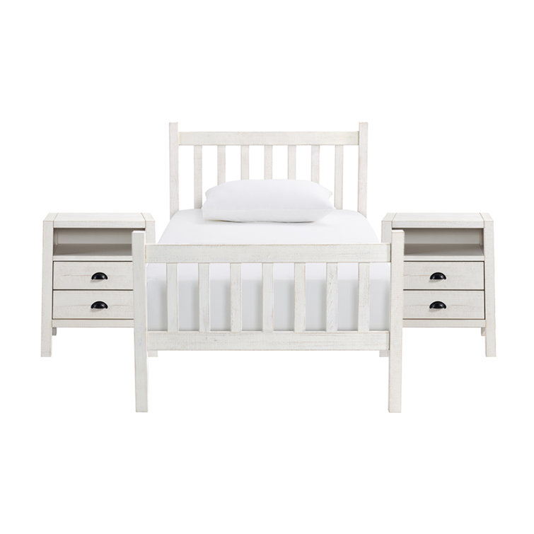 Windsor Beige Pine Wood Twin Bedroom Set with Nightstands