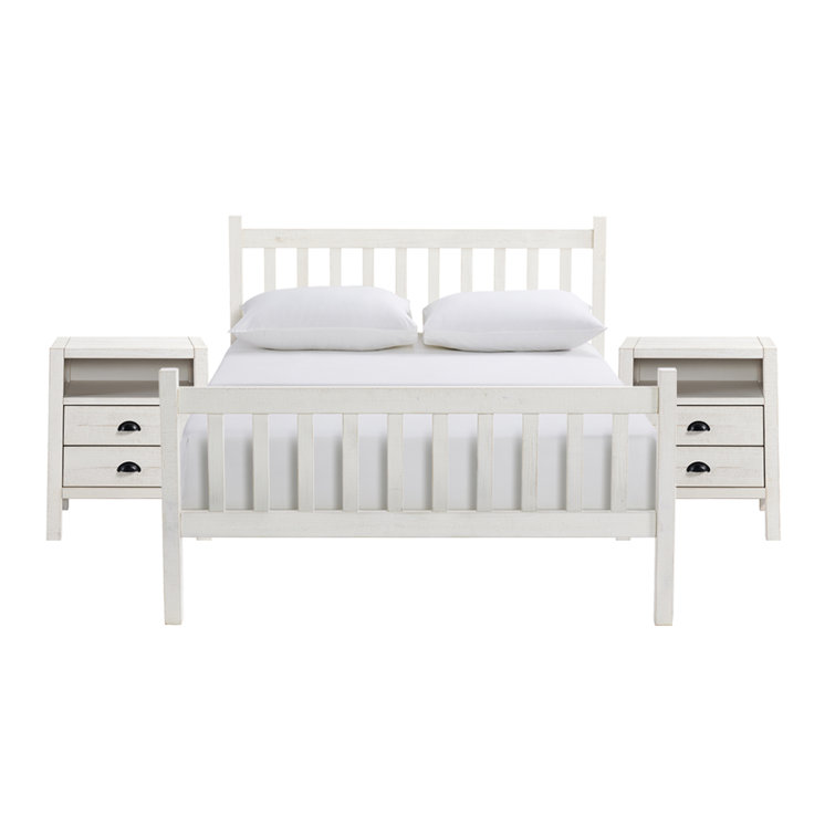 Alaterre Furniture Windsor 3-Piece Bedroom Set with Slat Full Bed and 2 Nightstands, Driftwood White