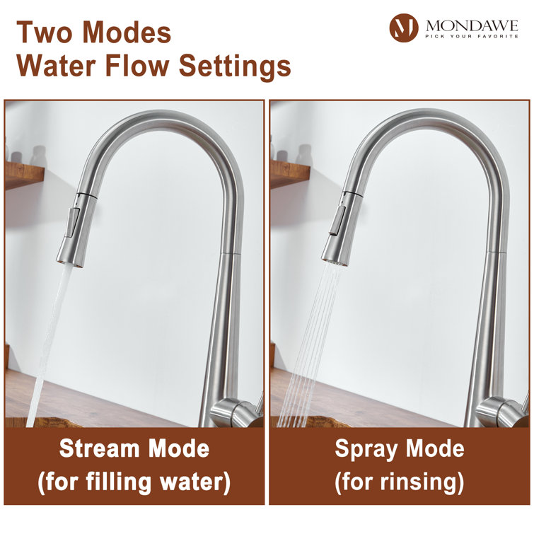 Brushed Nickel High Arc Pull Down Kitchen Faucet with Spray