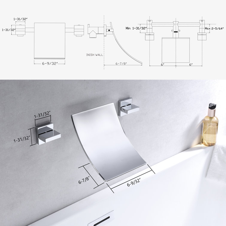 Chrome Waterfall Wall-Mounted Bathtub Faucet with Dual Handles