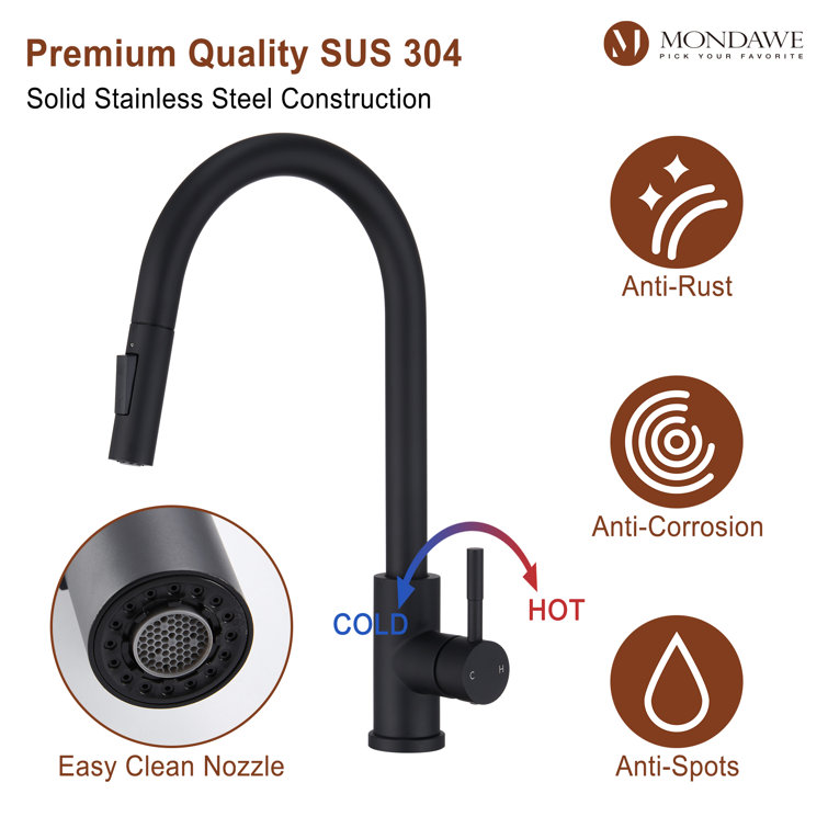 Matte Black Stainless Steel Pull-Out Spray Kitchen Faucet