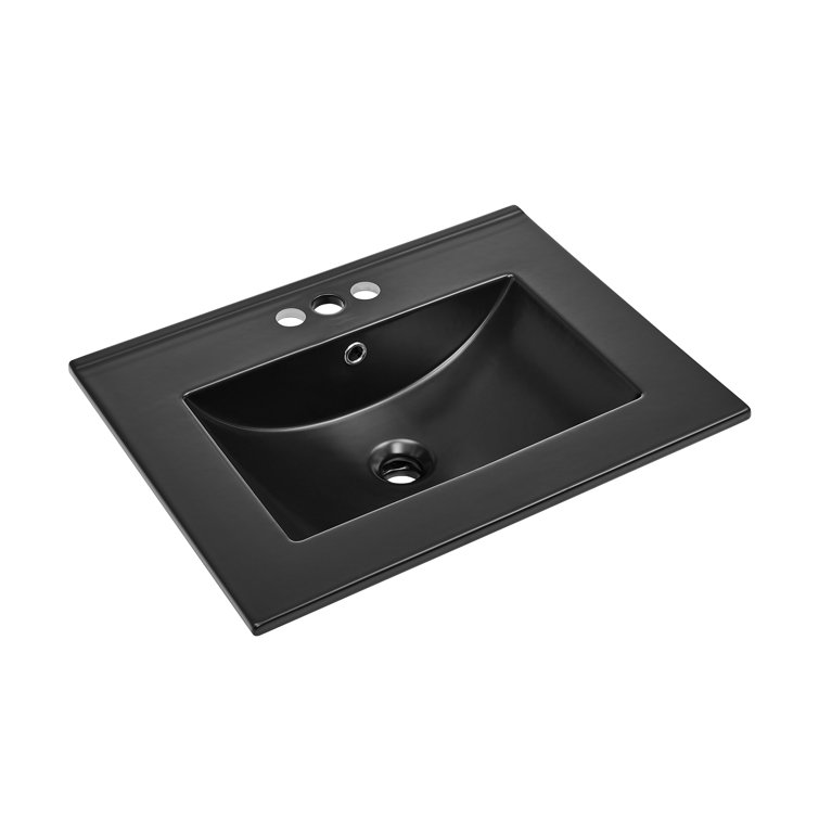 Glossy White Ceramic Vanity Top Sink with Three Faucet Holes