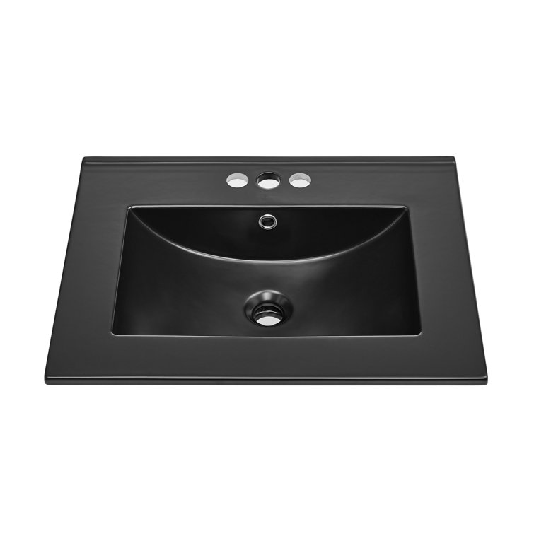 Glossy White Ceramic Vanity Top Sink with Three Faucet Holes