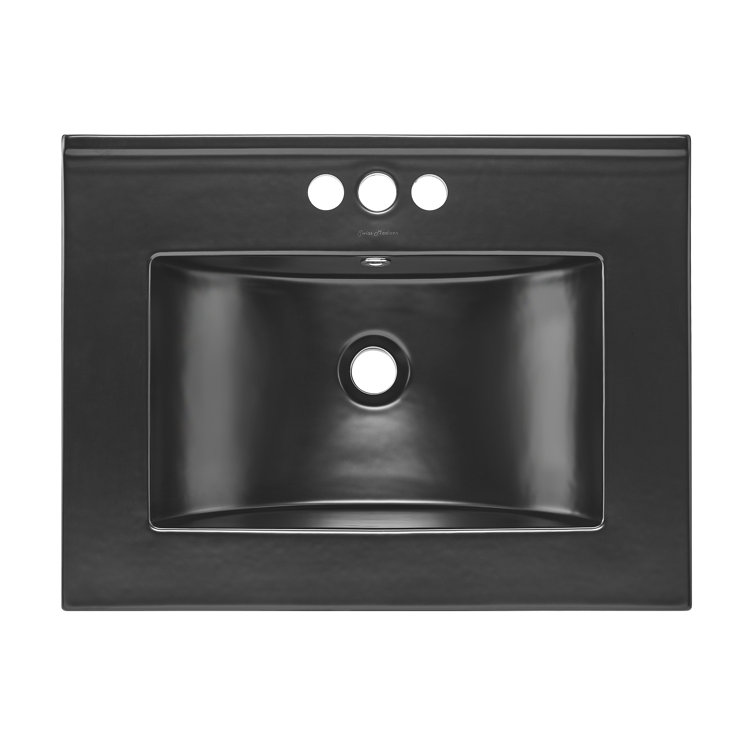 Glossy White Ceramic Vanity Top Sink with Three Faucet Holes