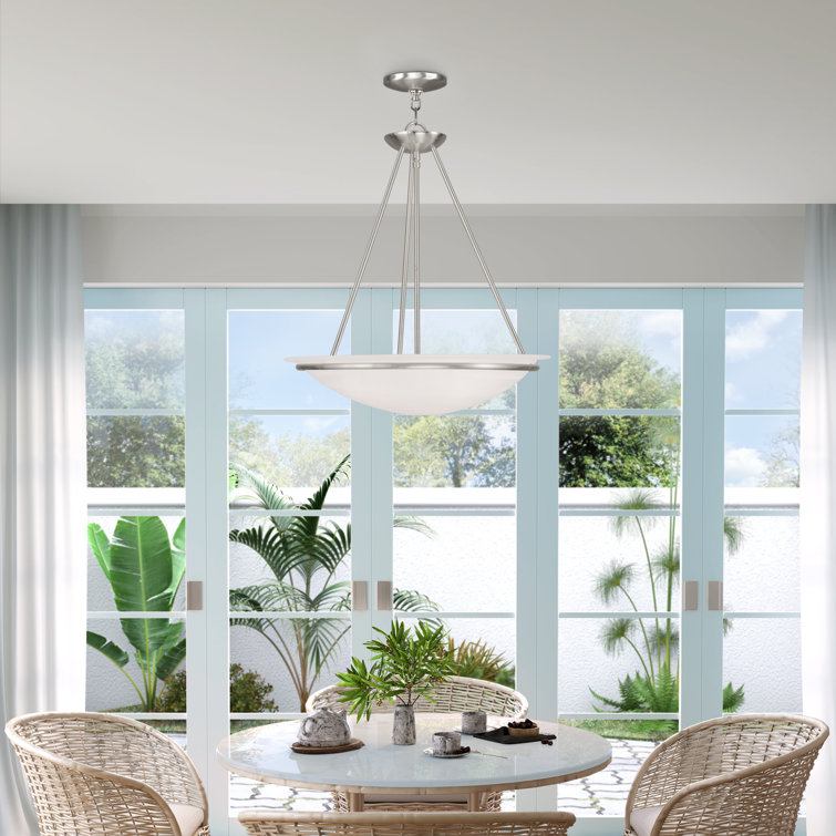 Transitional Brushed Nickel 3-Light Bowl Pendant with White Alabaster Glass