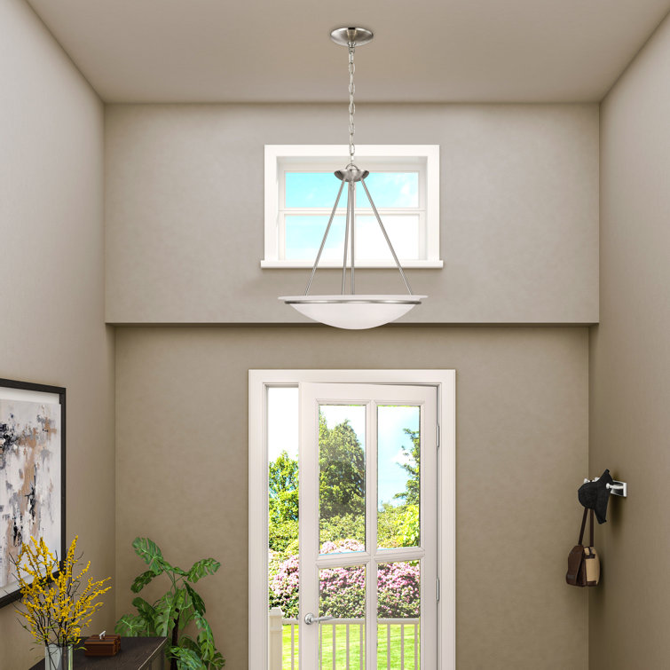 Transitional Brushed Nickel 3-Light Bowl Pendant with White Alabaster Glass