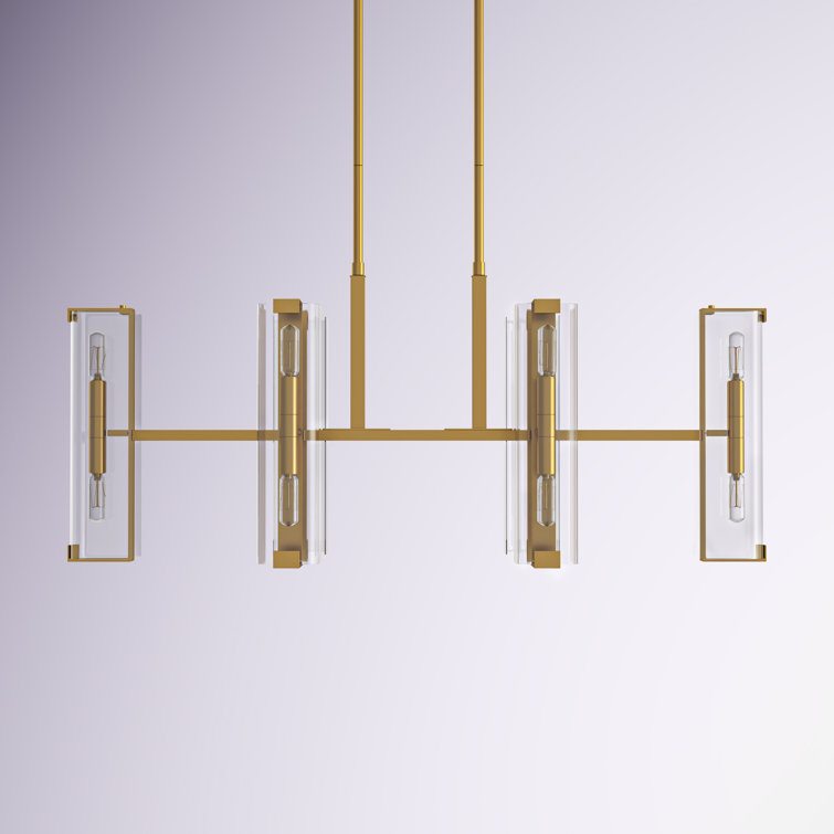 Warm Brass 12-Light Linear Chandelier with Clear Glass Shades