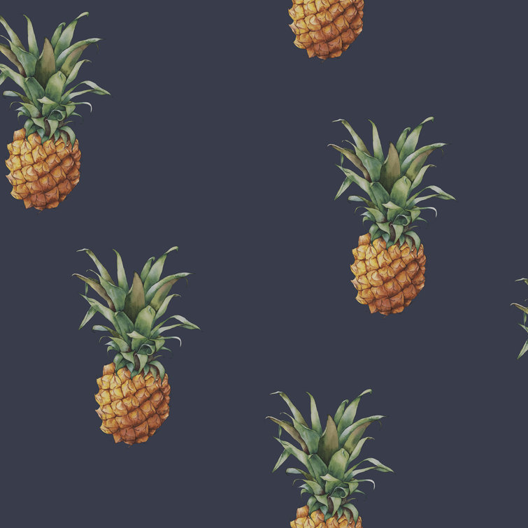 Navy Vinyl Pineapple Motif Wallpaper Roll