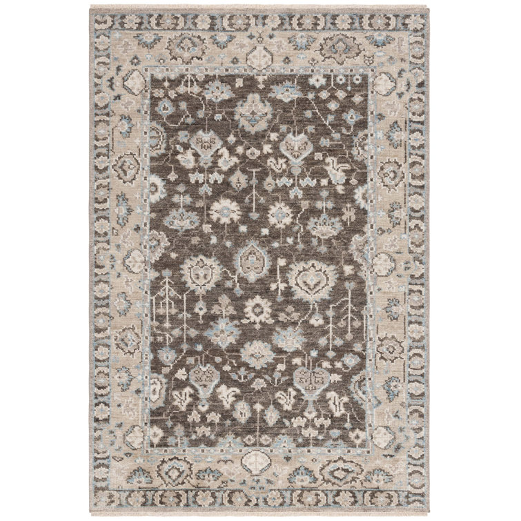 Gray and Beige Hand-Knotted Wool Oriental Area Rug