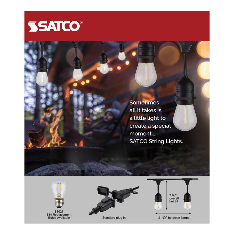 24-Foot Black LED Outdoor String Lights with Warm White Bulbs