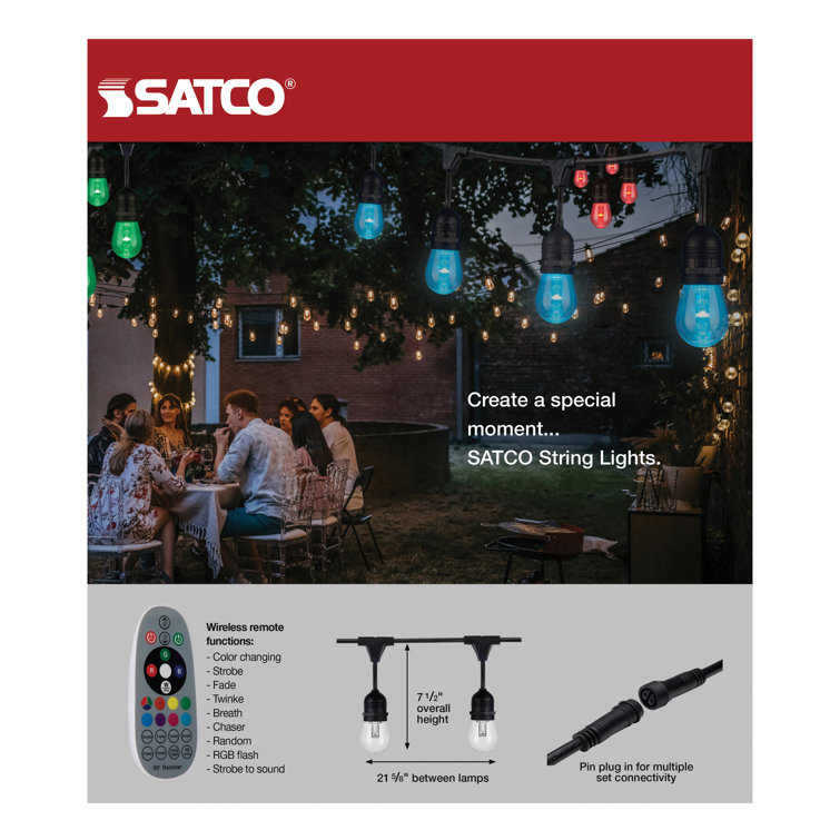 24-Foot Black LED String Lights with Color-Changing Bulbs and Remote