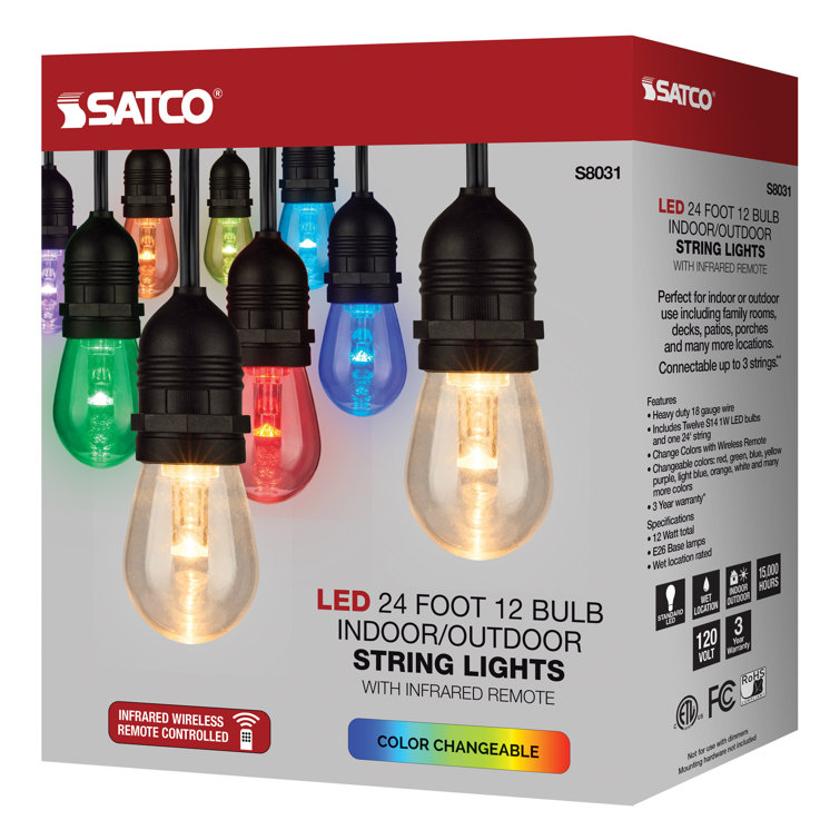 24-Foot Black LED String Lights with Color-Changing Bulbs and Remote