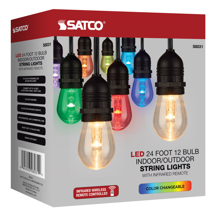 24-Foot Black LED String Lights with Color-Changing Bulbs and Remote