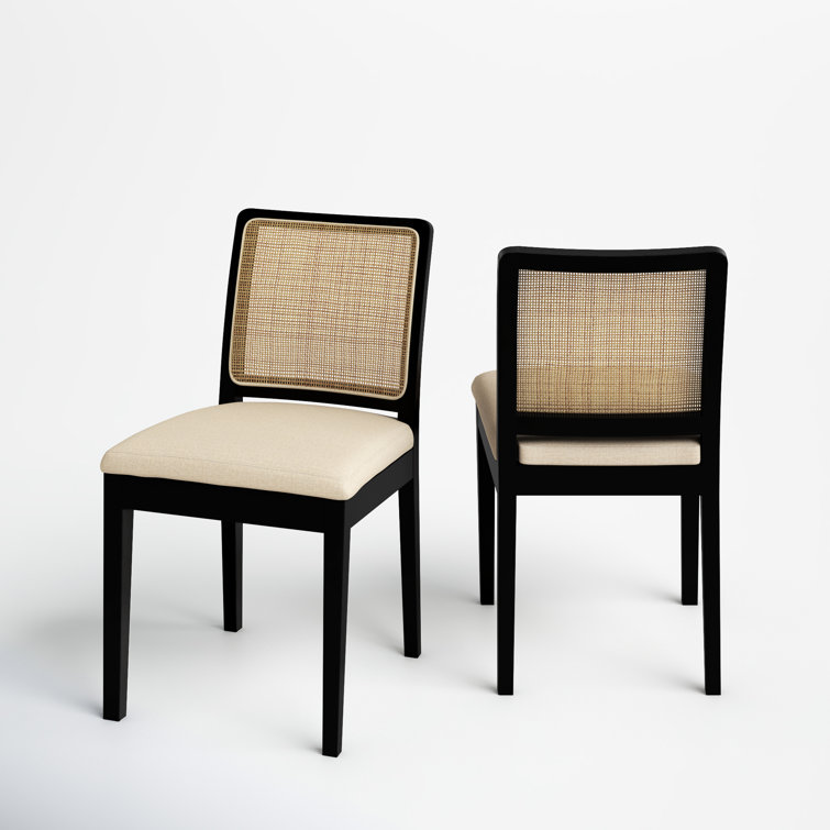 Black and Natural Elm Wood and Cane Side Chair Set