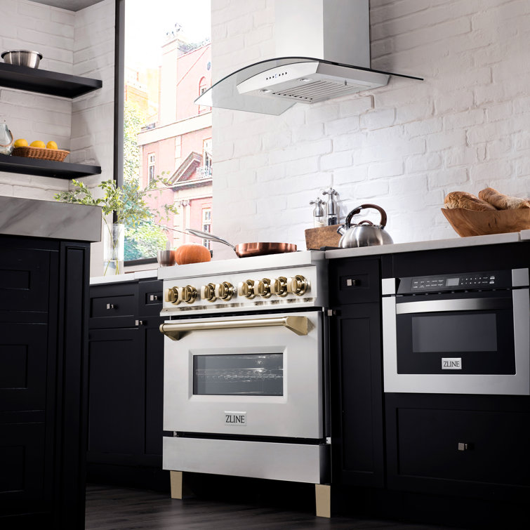 36" Stainless Steel and Gold Dual Fuel Range with Convection Oven