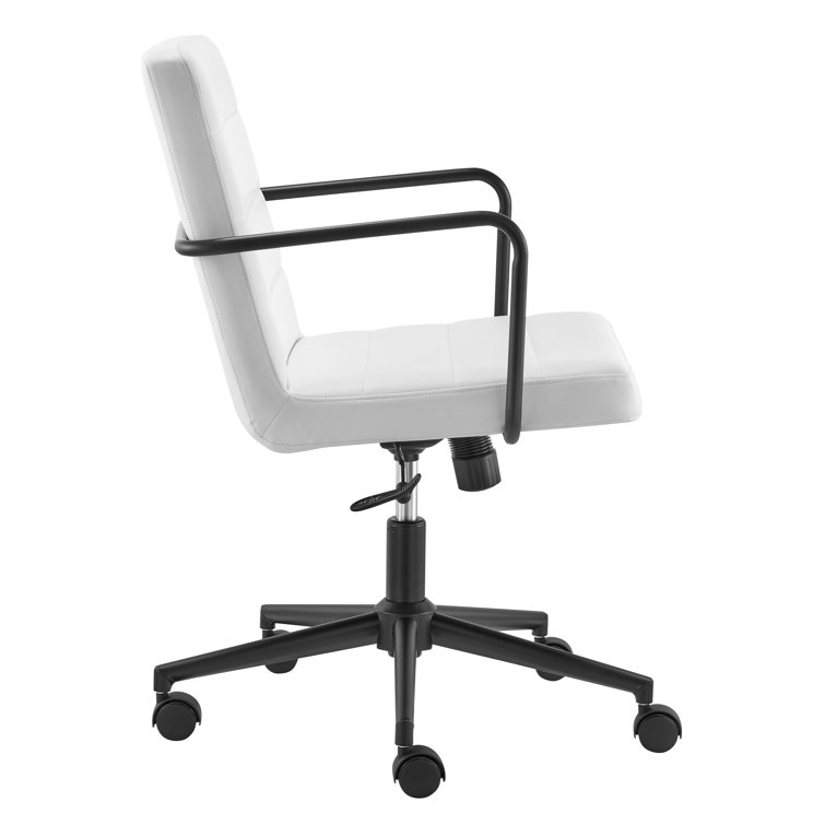 White Faux Leather Swivel Office Chair with Steel Frame