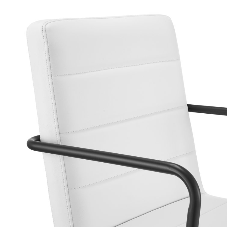 White Faux Leather Swivel Office Chair with Steel Frame