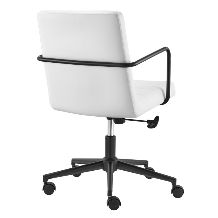 White Faux Leather Swivel Office Chair with Steel Frame
