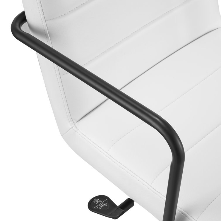 White Faux Leather Swivel Office Chair with Steel Frame