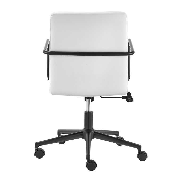 White Faux Leather Swivel Office Chair with Steel Frame