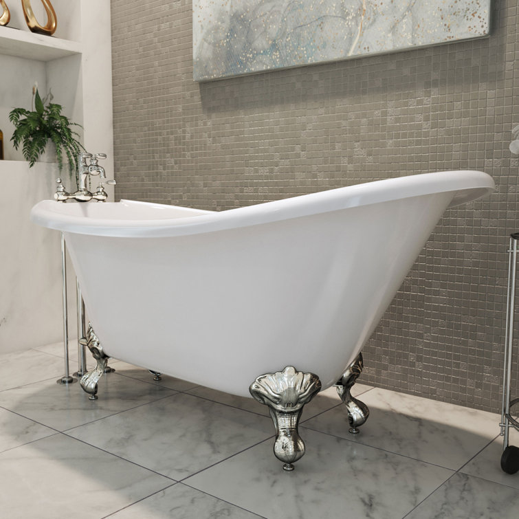 61" White Acrylic Freestanding Clawfoot Bathtub