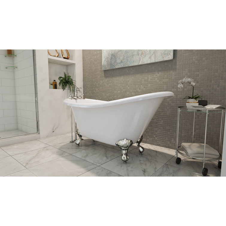 61" White Acrylic Freestanding Clawfoot Bathtub