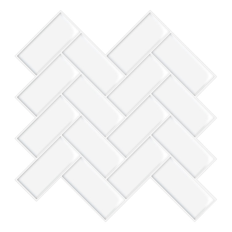 White 12" x 12" PVC Peel and Stick Herringbone Tile