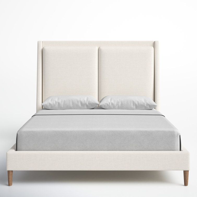 Dover Crescent Queen Bed with Distressed Natural Linen Upholstery