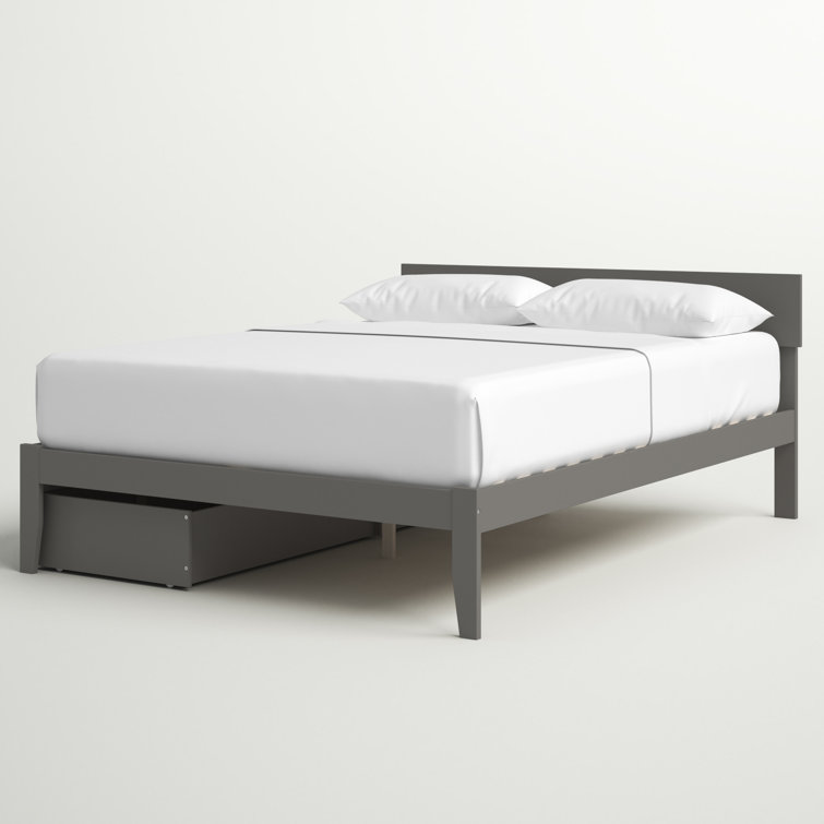 Gray Full Wood Platform Bed with Storage Drawers