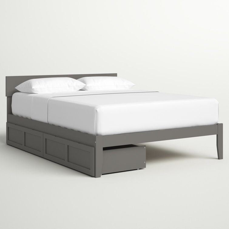 Gray Full Wood Platform Bed with Storage Drawers