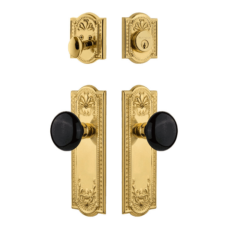 Black and Polished Brass Porcelain Knob Entry Set