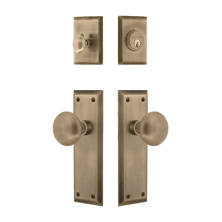 Antique Brass Universal Handing Entry Set with Round Knob