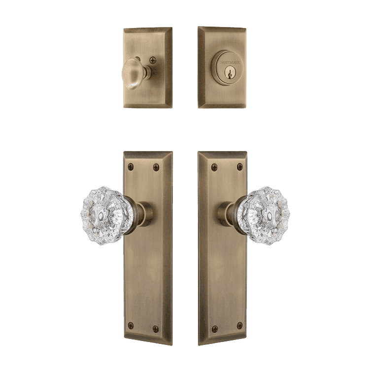 Antique Brass Entry Set with Crystal Knob and Deadbolt