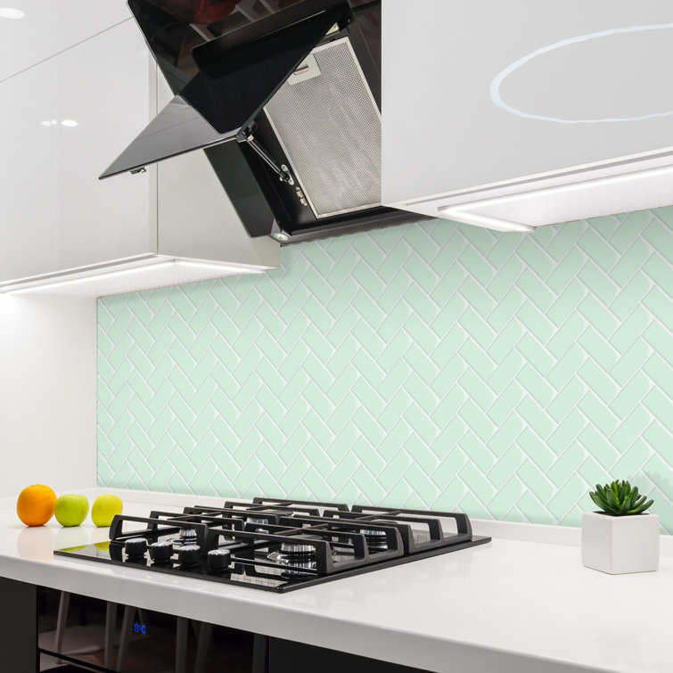 White 12" x 12" PVC Peel and Stick Herringbone Tile
