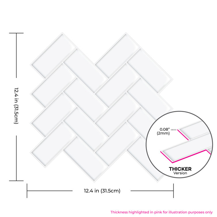 White 12" x 12" PVC Peel and Stick Herringbone Tile
