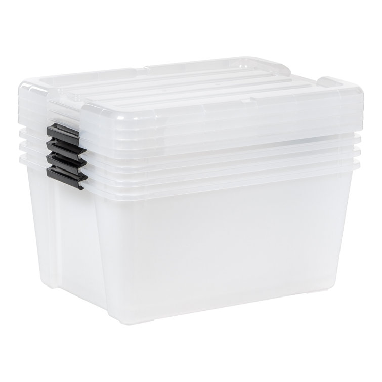Clear Stackable Plastic Storage Bins with Latching Lids, 45 Qt, Set of 4