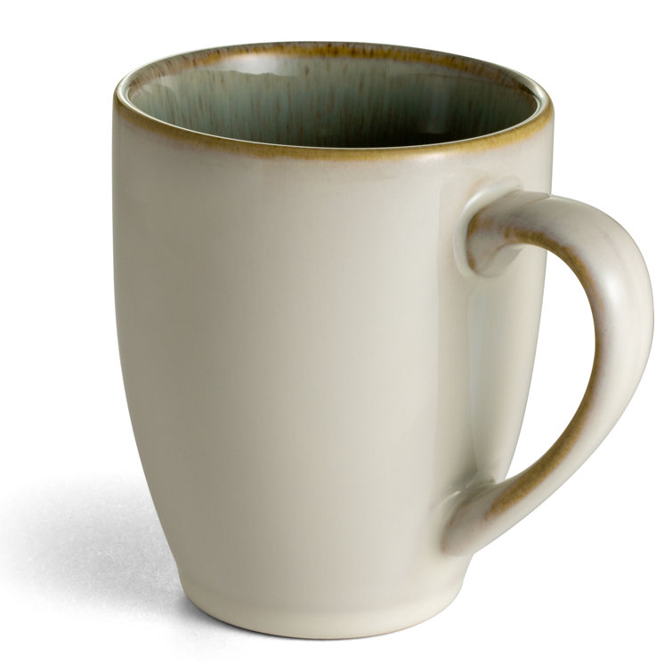 White Ceramic Barrel-Shaped 12oz Coffee Mugs, Set of 4