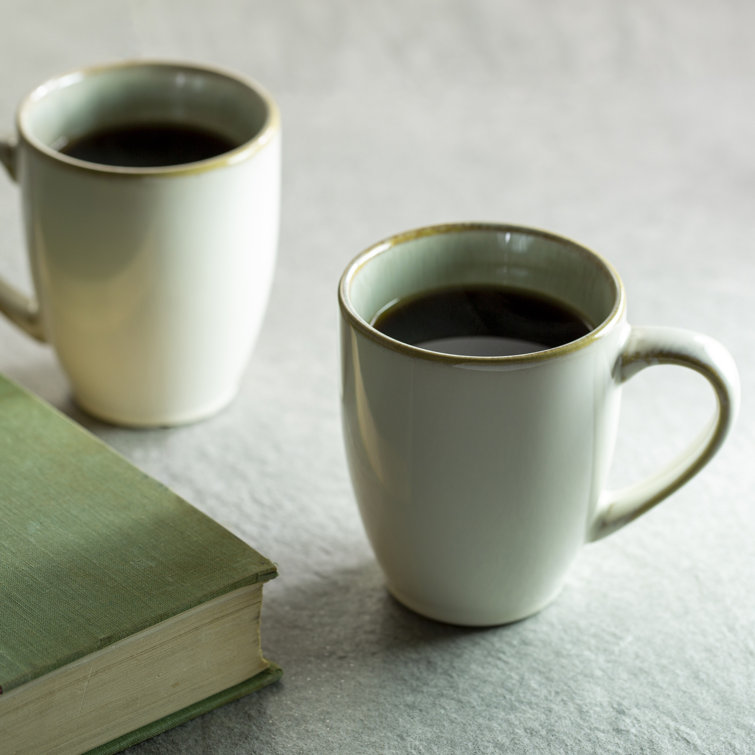 White Ceramic Barrel-Shaped 12oz Coffee Mugs, Set of 4