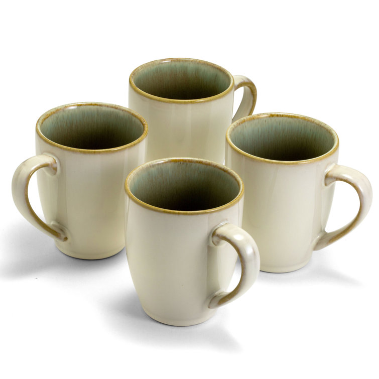 White Ceramic Barrel-Shaped 12oz Coffee Mugs, Set of 4