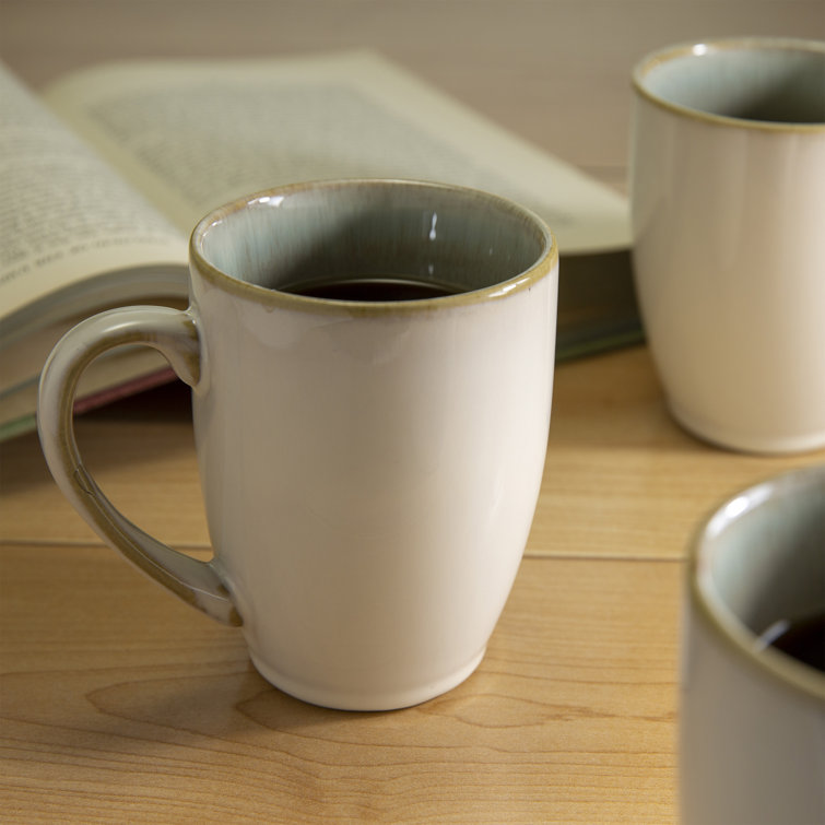 White Ceramic Barrel-Shaped 12oz Coffee Mugs, Set of 4